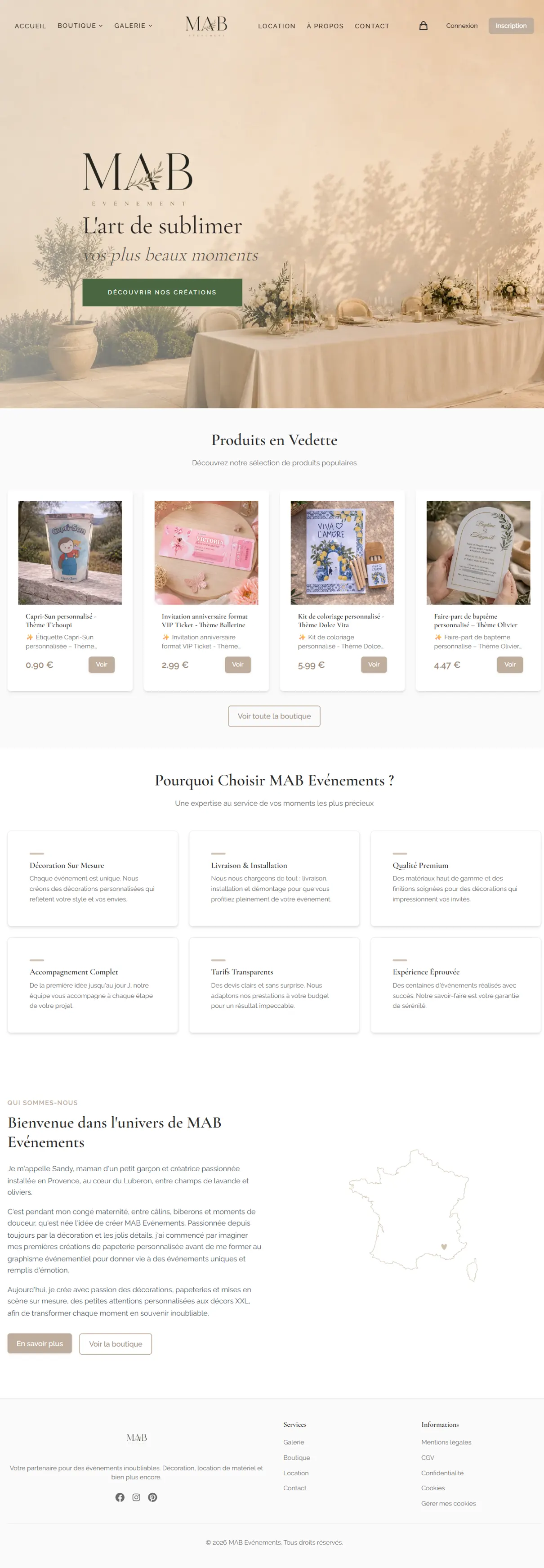Site vitrine et boutique MAB Événements